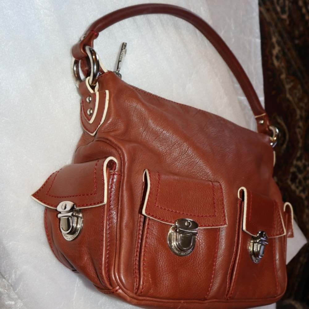Marc Jacobs Collection 'Blake' Soft Cognac  Silver Multi-Pocket Hobo Bag Vintage - Picture 8 of 10